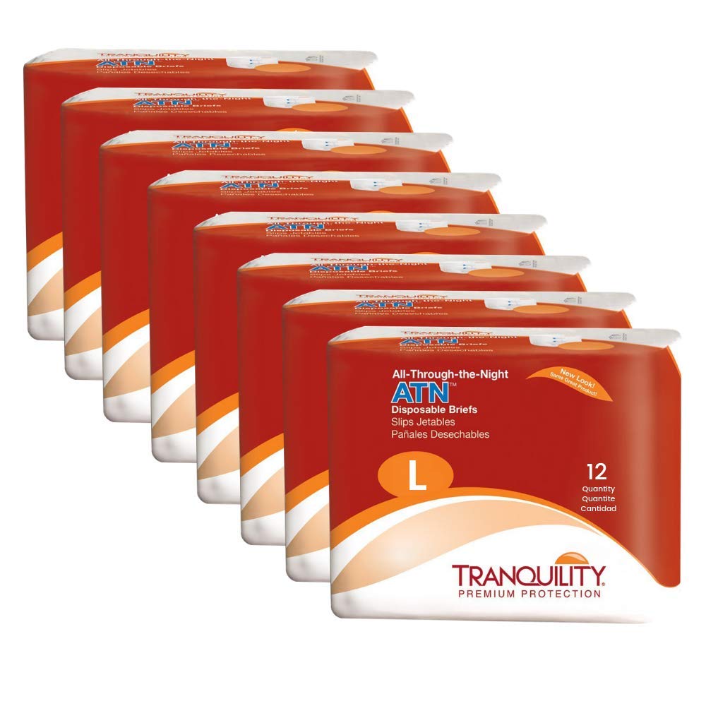 Tranquility Premium Adult Disposable All Through The Night Briefs (96 Count  - Eight 12 packs) Size Large