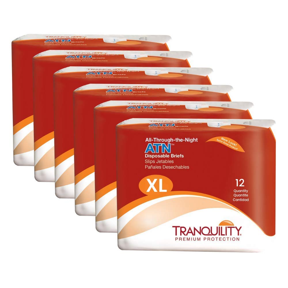 Tranquility Premium Adult Disposable All Through The Night Briefs (72 Count  - Six 12 packs) Size X- Large